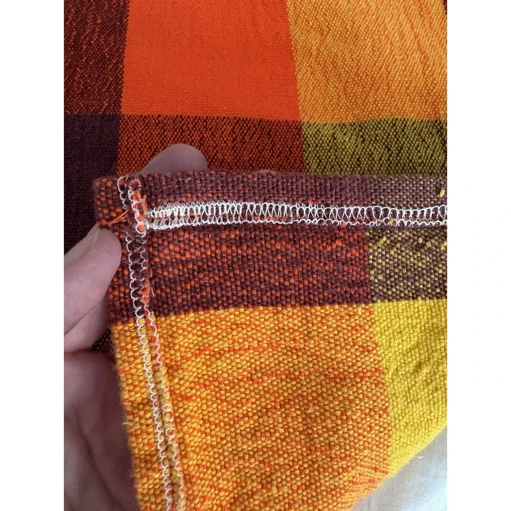 1 Vintage MCM Plaid Orange Yellow Napkin Hand Towel Square Tablecloth 22